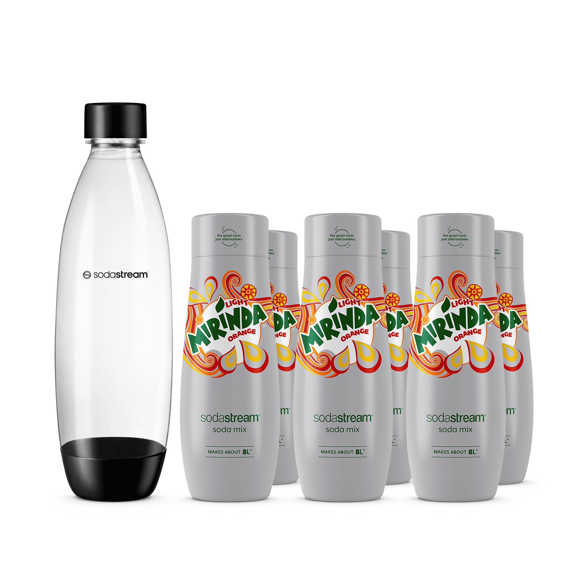 6-pack Mirinda Light + 1L Diskmaskinssäker Flaska Fuse sodastream